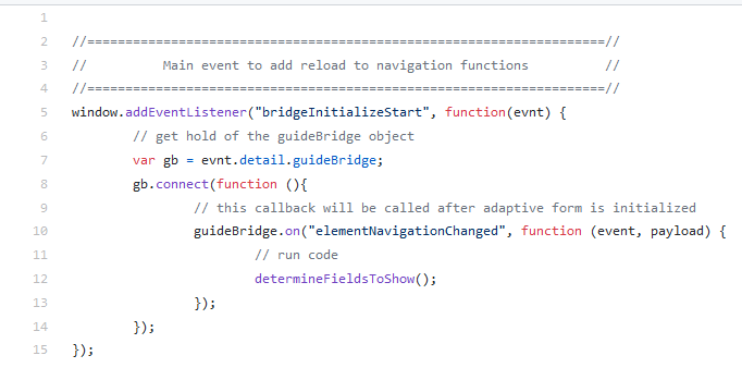 Using the AEM GuideBridge API elementNavigationChanged event screen