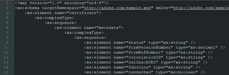 Example of an XML based schema for an AEM adaptive form